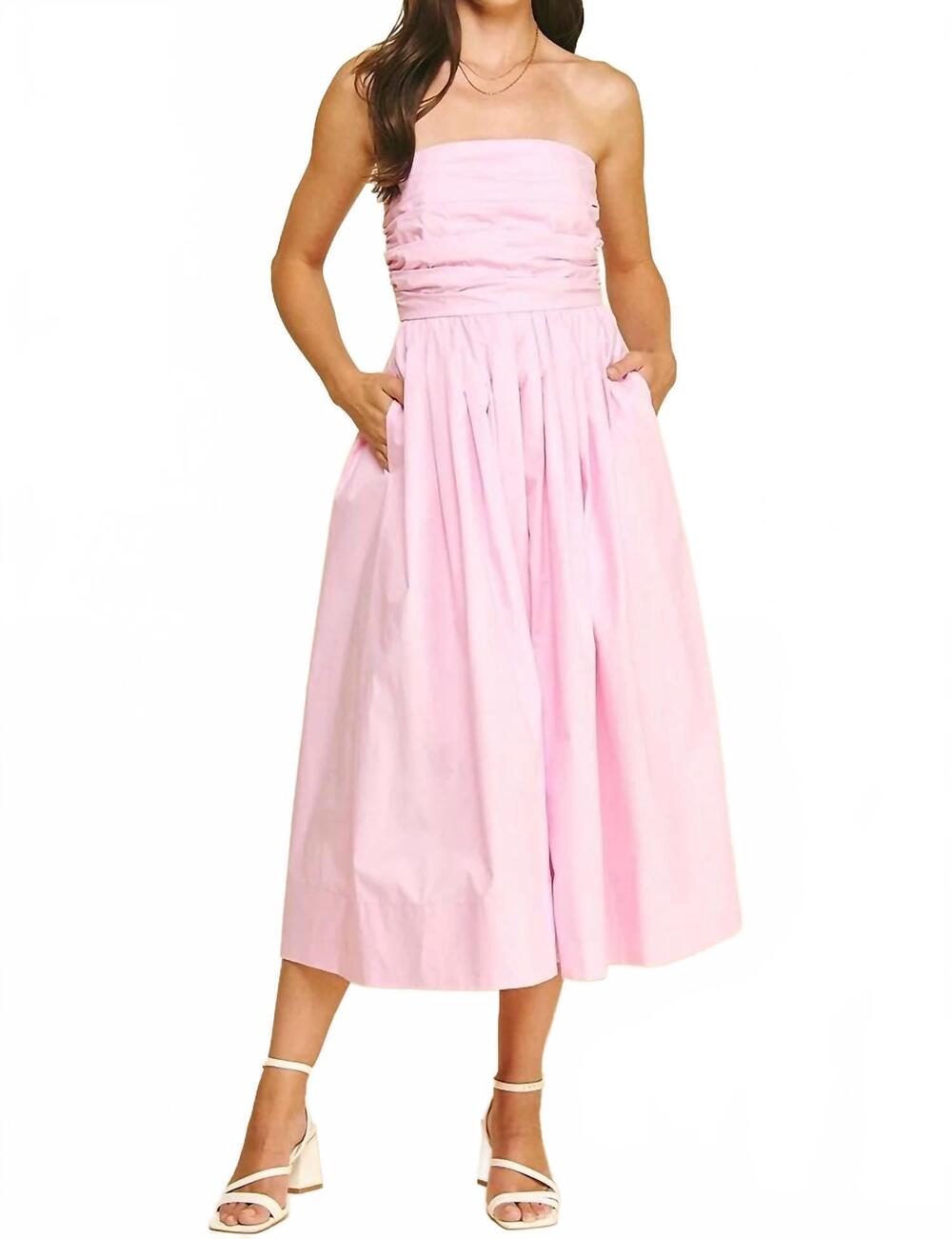 NEW PINCH strapless midi dress in blush pink